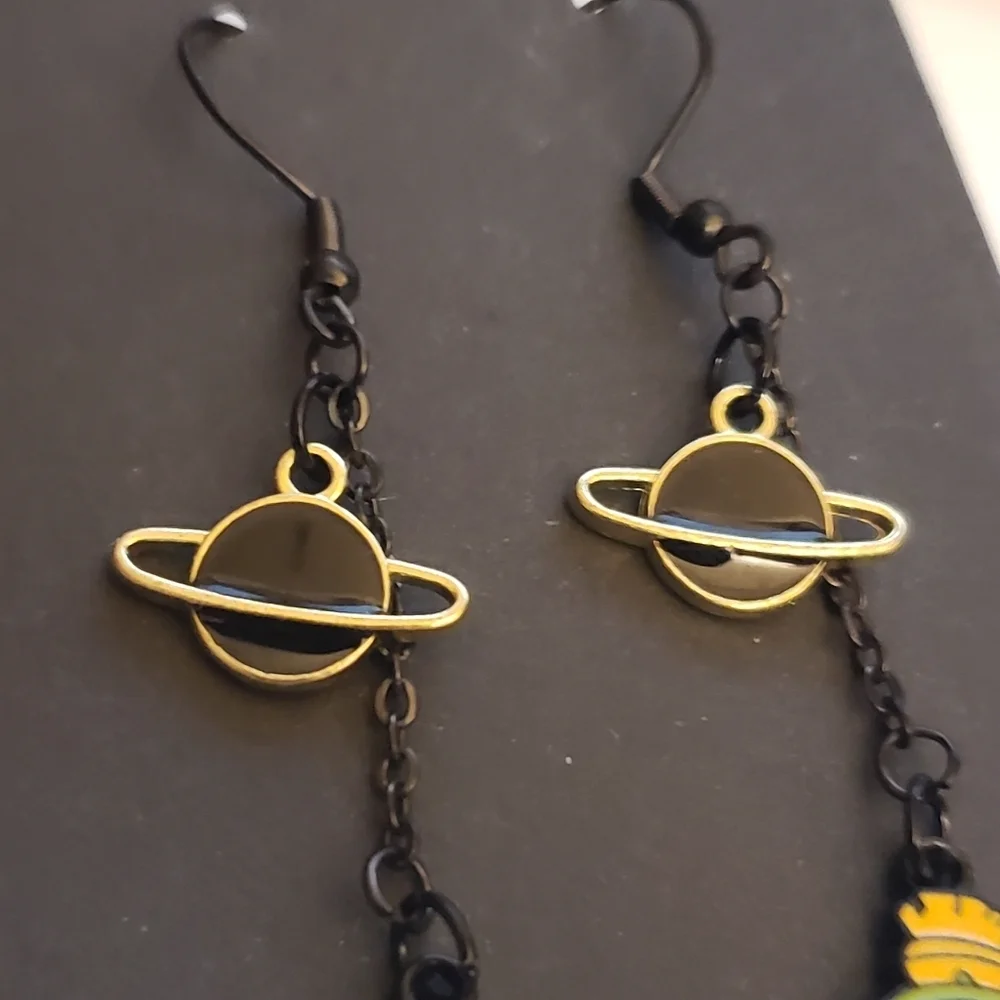 Handmade Marvin the Martian Planet Chain Dangle Earrings